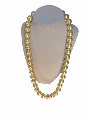 Vintage Golden Faux Pearl Statement Opera Length Necklace